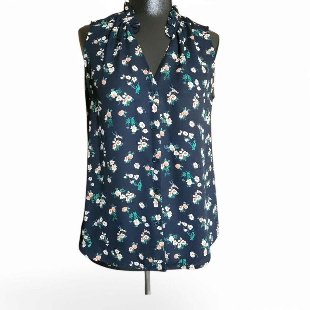 Banana Republic Navy Floral Sleeveless Blouse Size Small